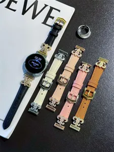 Replacement leather watch straps with sparkling rhinestone metal charms compatible with smartwatches.