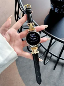 Luxury style smart watch strap with metal royal decor, premium leather replacement band.