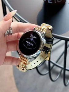 Luxury metal rhinestone smartwatch strap detail close-up showcasing elegant design.