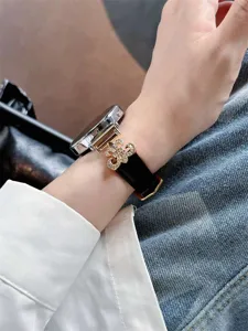 Metal rhinestone watch strap replacement accessory compatible with smart watch devices.