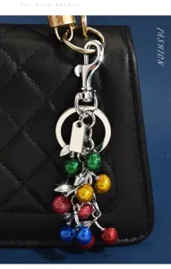Colorful glitter cherry key chain cute fruit bag pendant alloy leaf decorative ring