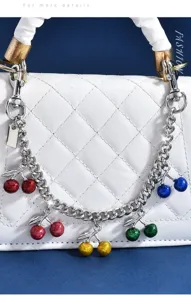 Cool style multi-color cherry pendant metal chain charm glitter fruit bag accessory for women