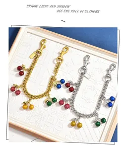 Sweet cool style multi-color cherry pendant metal chain glitter fruit bag charm accessory