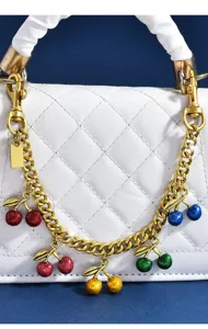 Charming multi-color cherry metal bag chain strap decorative pendant for women stylish accessory.