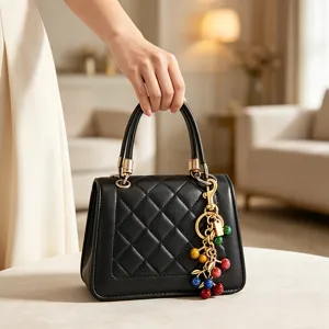 Colorful Glitter Cherry Keychain Alloy Leaf Bag Charm Cute Fruit Key Chain Gold Silver Handbag Pendant Fashion Jewelry