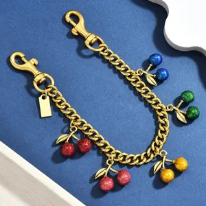 Sweet style multi-color glitter cherry pendant metal chain charm for women bag decor stylish accessory