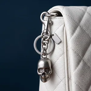 Llavero de calavera metalica punk colgante de bolso de lujo herrajes plateados estilo