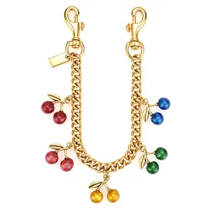 Gold metal chain bag strap with multi-color glitter cherry charms and double lobster clasps