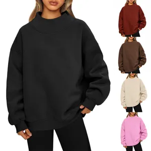 Dames Casual Oversized Opstaande Kraag Sweatshirt Lange Mouwen Effen Kleur Verlaagde Schouder Losse Pullover Top Polyester Herfst Winter Kleding