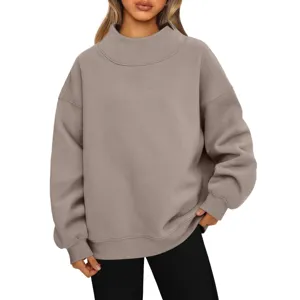 Dames oversized effen kleur opstaande kraag lange mouw sweatshirt casual pullover.