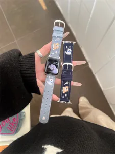 Denim dog embroidery watch band compatible with Apple Watch, soft fabric strap for iWatch.
