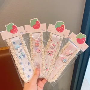 Kids Lace Magic Tape Hair Patch Sweet Cartoon Rabbit Strawberry Bow Bangs Sticker Girl Headwear Accessories