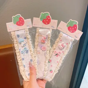 Kids lace bangs hair sticker sweet strawberry hair accessories cute rabbit hair band detail view
