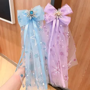 Kinder Prinzessin Haar Schleife Klips mit Schneeflocke Schleier Haarschmuck fuer Maedchen