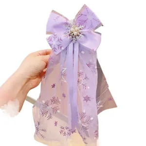 Kinder Prinzessin lila Schleife Haarklammer mit Netzschleier und Perlen für Mädchen Haar.