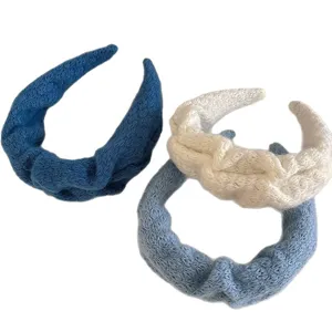 Cerchietto per capelli lavorato a maglia largo morbido plissettato per donna inverno