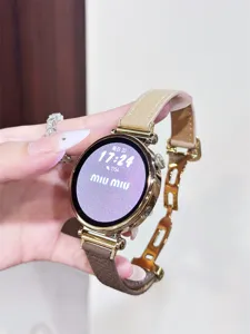 Elegante Damen Smartwatch mit zweifarbiger Leder und Metall Armband Detailansicht