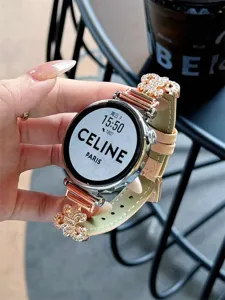 Replacement metal leather watch strap with rhinestones compatible with smartwatches stylish