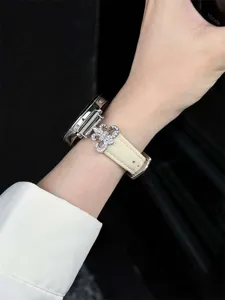 Replacement leather smart watch band with rhinestones cross charm for luxury stylish wear.