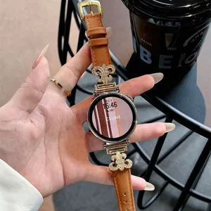 Smartwatch Leather Band Compatible With Watch Luxury Rhinestone Metal Connector Replacement Strap Fashion Wristband