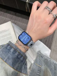 Bracelet de montre en jean pour Apple Watch, design étoile brodée, bracelet de rechange élégant.