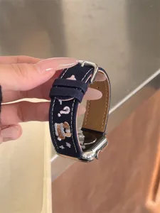 Denim embroidered watch strap compatible with Apple Watch, stylish and unique daily accessory.
