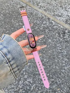 Pink canvas smart watch band replacement strap stylish casual accessory for fitness trackers and smartbands