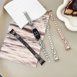 Correa de reloj inteligente de metal de acero con dijes de cachorro y cristales parpadeantes.