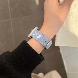 Cute denim puppy embroidered watch strap replacement for apple watch series ultra se 40mm 44mm