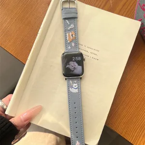 Denim embroidered watch band for apple watch cute puppy design replacement strap accessories