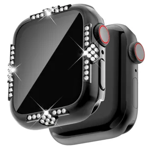Schwarze Strass PC galvanisierte Schutzhülle für Smartwatch glänzender Kristall Bumper