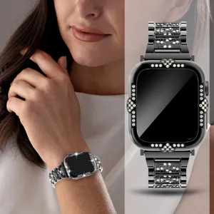 Strass PC galvanisierte Schutzhülle und Armband kompatibel mit Apple Watch Serie, modisches Zubehör.