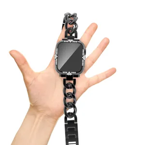 Strass Ketten Uhrenarmband und Gehäuse Set kompatibel mit Apple Watch schwarzes Zubehör stilvoll