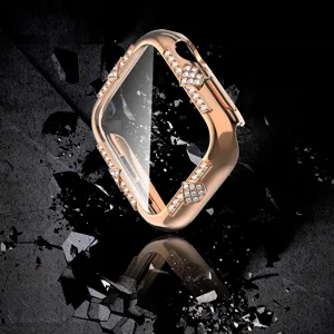 Strass elektroplattierte Schutzhülle für Apple Watch, Detailansicht in glänzendem Roségold.