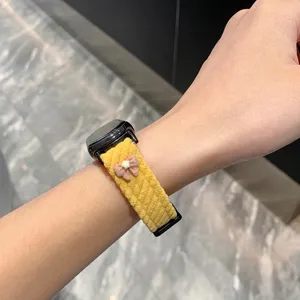 Corduroy magnetic watch strap with cute bow decoration compatible for smart watch models