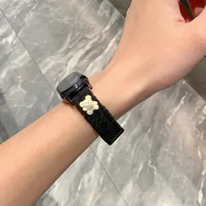 Cute bow bear corduroy magnetic watch strap detail view, stylish wrist accessory for smart watch.