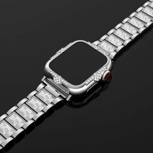 Glitzernde Strass Metall Hülle Armband für Apple Watch Series 9 8 7 Luxus Uhrenarmband
