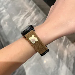 Cute bear corduroy magnetic watch strap replacement for smart watch band daily wear fashion accessory