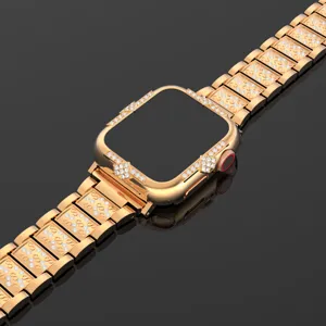 Goldene Diamant Uhrengehäuse und Armband Luxus Zubehör für Smartwatch Detail Design
