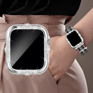 Glitzernde Strass PC galvanisierte Schutzhülle für Apple Watch, eleganter bling Bumper.