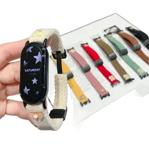 Corduroy magnetic watch strap for smart bands, cute bow and bear design, multiple colors available.