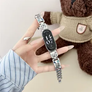 Correa de repuesto para reloj inteligente de metal con cachorro lindo y pedrería para uso diario.