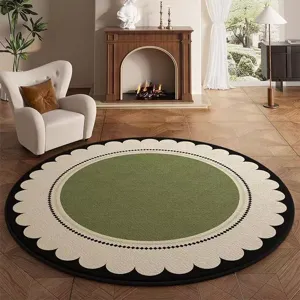 Runder floraler Kristall-Samt-Teppich für Wohnzimmer, stilvolle rutschfeste Matte.