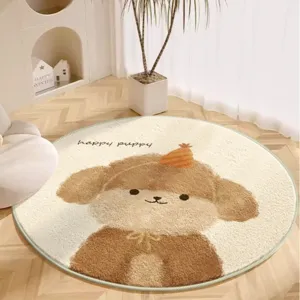 Süße Cartoon Runde Kaschmir-Imitat Fußmatte Rutschfeste Weiche Teppich Für Wohnzimmer Schlafzimmer Nachttisch Home Dekor Tier Muster