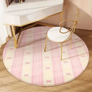 Cream style round faux cashmere floor mat, soft bedside carpet for bedroom and living room.