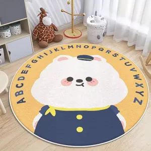 Süßer runder Plüschteppich mit Alphabet, weiche und bequeme Fußmatte fürs Kinderzimmer.