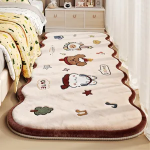 Cute cartoon imitation cashmere bedside rug soft warm floor mat bedroom decor aesthetic