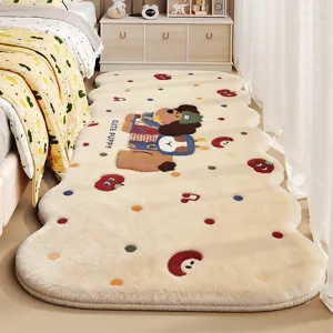 Cute cartoon cashmere-like floor rug for bedroom bedside, soft fluffy mat with sweet puppy design.
