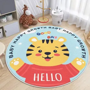 Runder Cartoon Tiger Kinderzimmer Teppich weich bequem süß rutschfester Bodenmatte Detail
