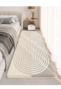 Minimalist cashmere-like floor mat, soft bedside rug featuring modern geometric arch design.